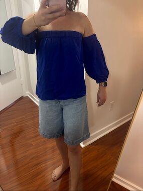 Milly Off-Shoulder Puff Sleeve Top — Cobalt